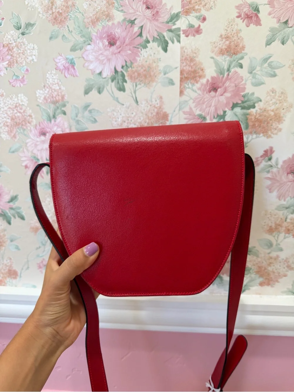 American Vintage Red Leather Crossbody with Gold Hardware